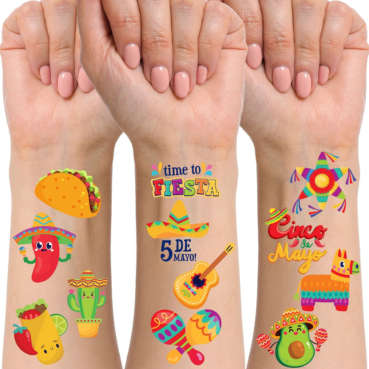 144 PCS Cinco de Mayo Temporary Tattoo Set for Mexican Themed Party