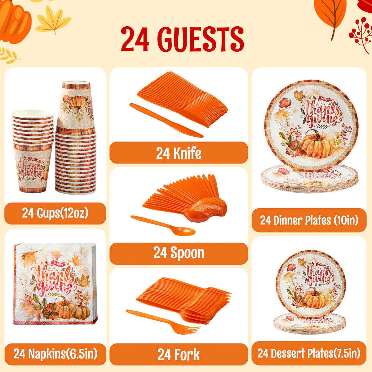 168-Piece Thanksgiving Disposable Paper Dinnerware Set