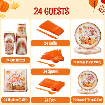 168-Piece Thanksgiving Disposable Paper Dinnerware Set