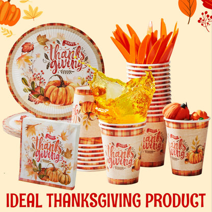168-Piece Thanksgiving Disposable Paper Dinnerware Set