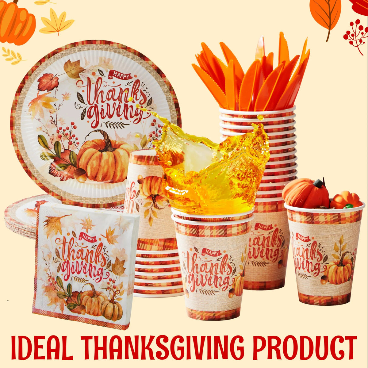 168-Piece Thanksgiving Disposable Paper Dinnerware Set