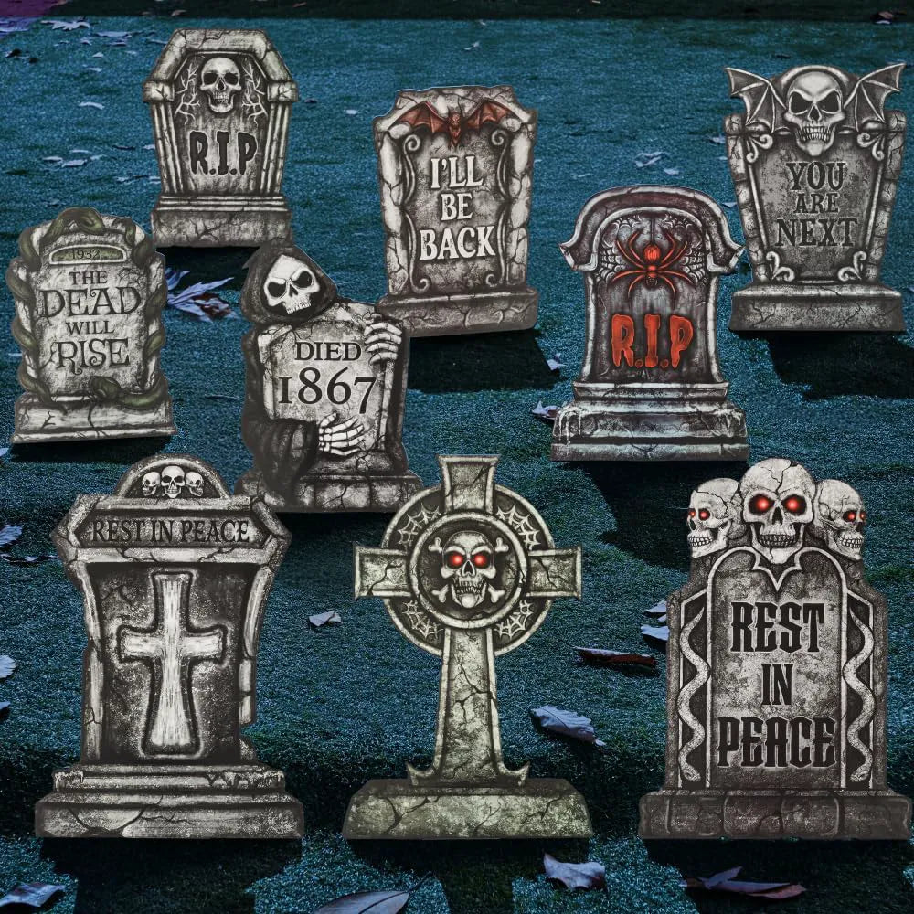 16" Halloween Tombstones Decorations, 9 Pcs