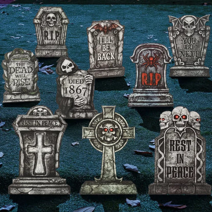 16" Halloween Tombstones Decorations, 9 Pcs