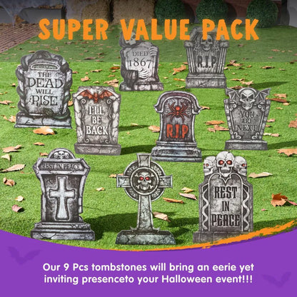 16" Halloween Tombstones Decorations, 9 Pcs