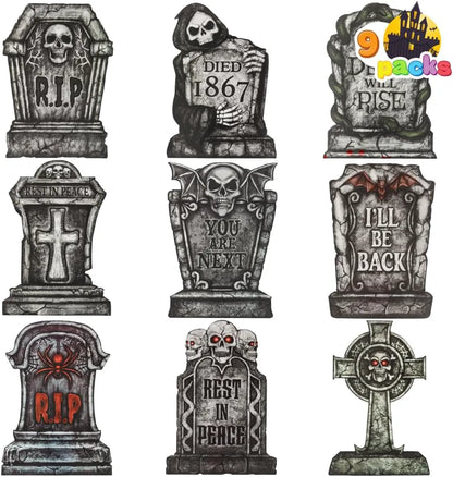 16" Halloween Tombstones Decorations, 9 Pcs