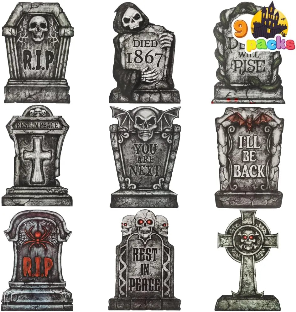 16" Halloween Tombstones Decorations, 9 Pcs