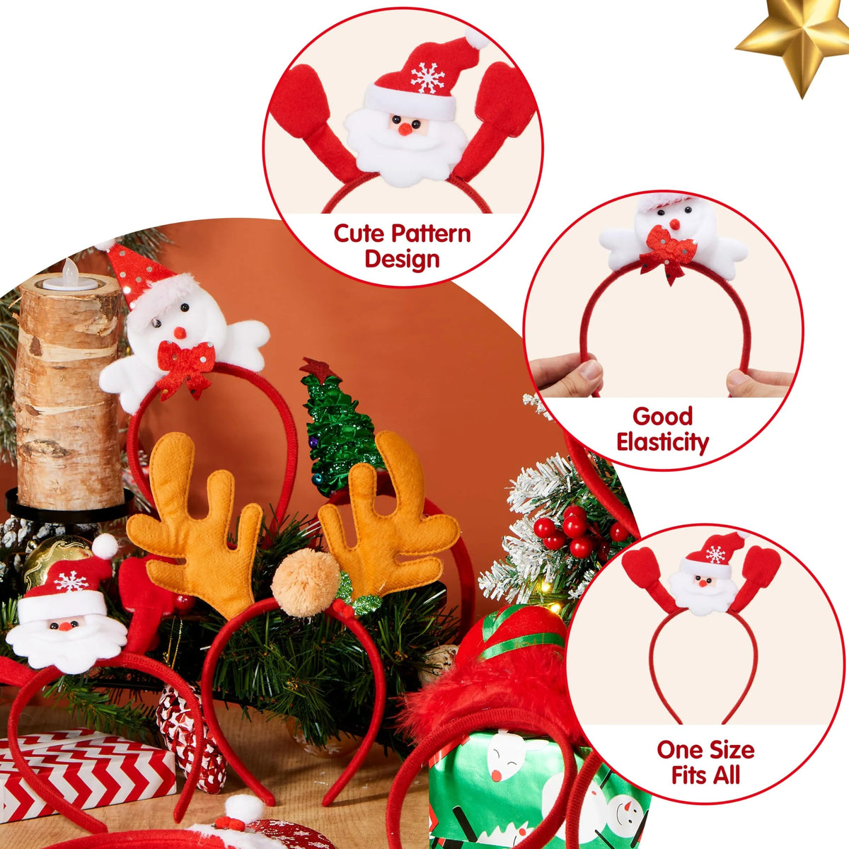 16PCS Christmas Holiday Cute Headbands - Fun and Festive