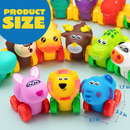 16-Piece Animal Soft Rubber Car Set - Baby Mini Bath Toy Cars
