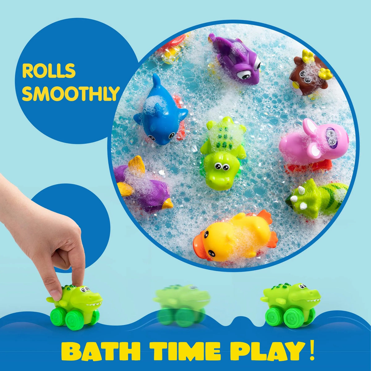 16-Piece Animal Soft Rubber Car Set - Baby Mini Bath Toy Cars
