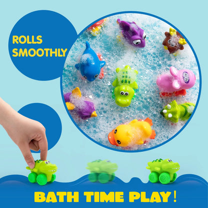 16-Piece Animal Soft Rubber Car Set - Baby Mini Bath Toy Cars
