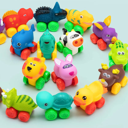 16-Piece Animal Soft Rubber Car Set - Baby Mini Bath Toy Cars