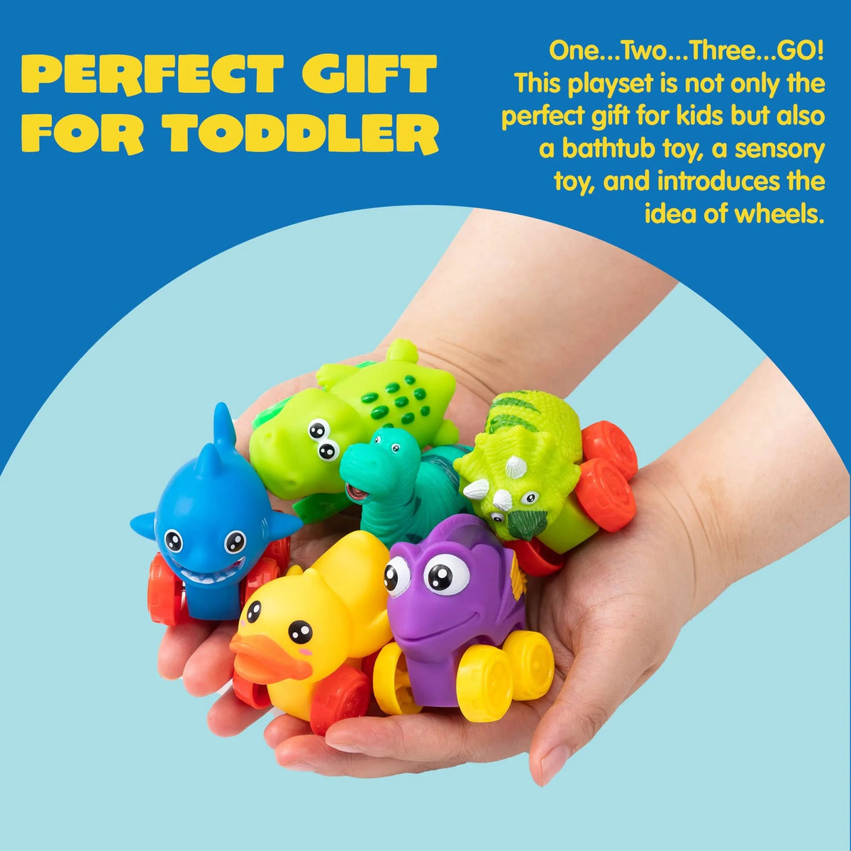 16-Piece Animal Soft Rubber Car Set - Baby Mini Bath Toy Cars