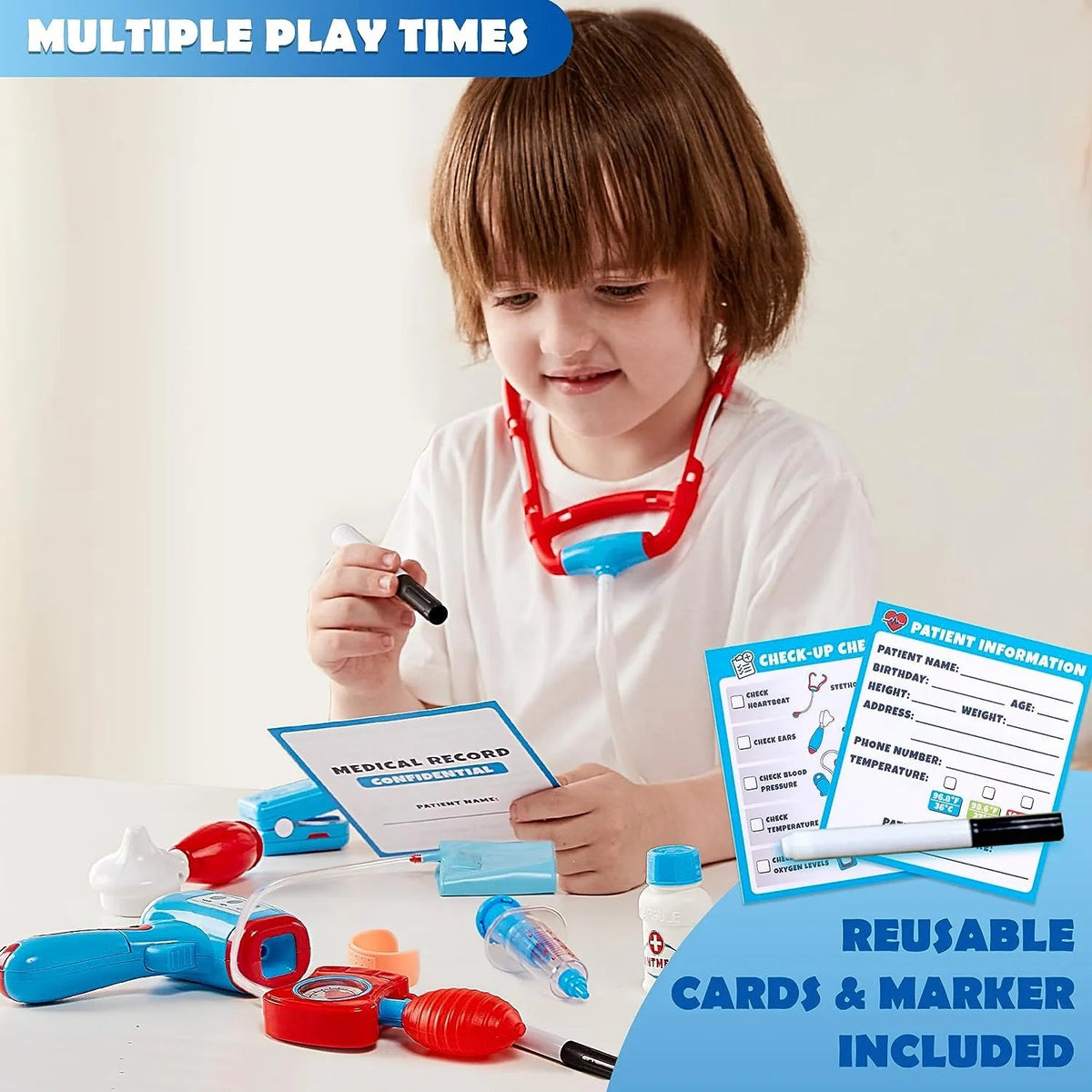 Play-Act 16-Piece Kids Doctor Pretend Play Medical Kit with Bag