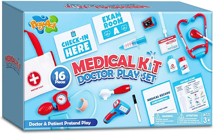 Play-Act 16-Piece Kids Doctor Pretend Play Medical Kit with Bag