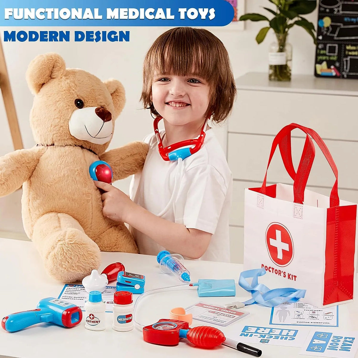 Play-Act 16-Piece Kids Doctor Pretend Play Medical Kit with Bag
