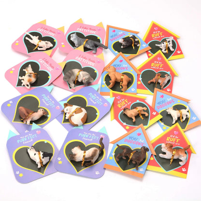 16-Pack Kids Valentine's Day Cards with Dog and Cat Figurine Toys for Classroom Exchange