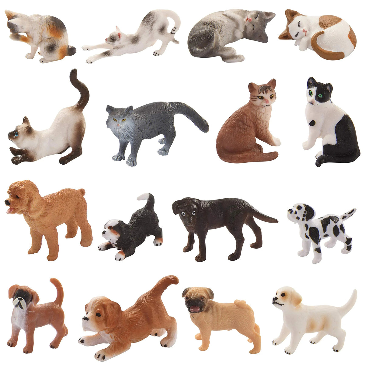 16-Pack Kids Valentine's Day Cards with Dog and Cat Figurine Toys for Classroom Exchange