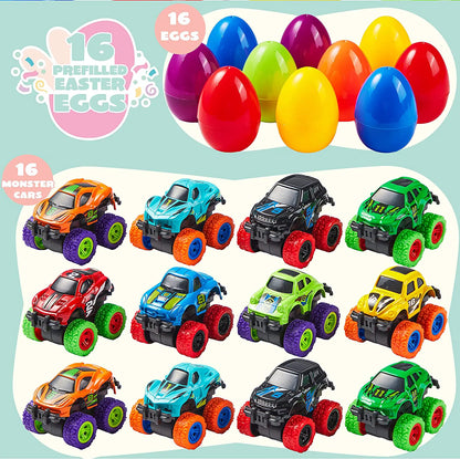 16 Pull Back Cars Prefilled Easter Eggs