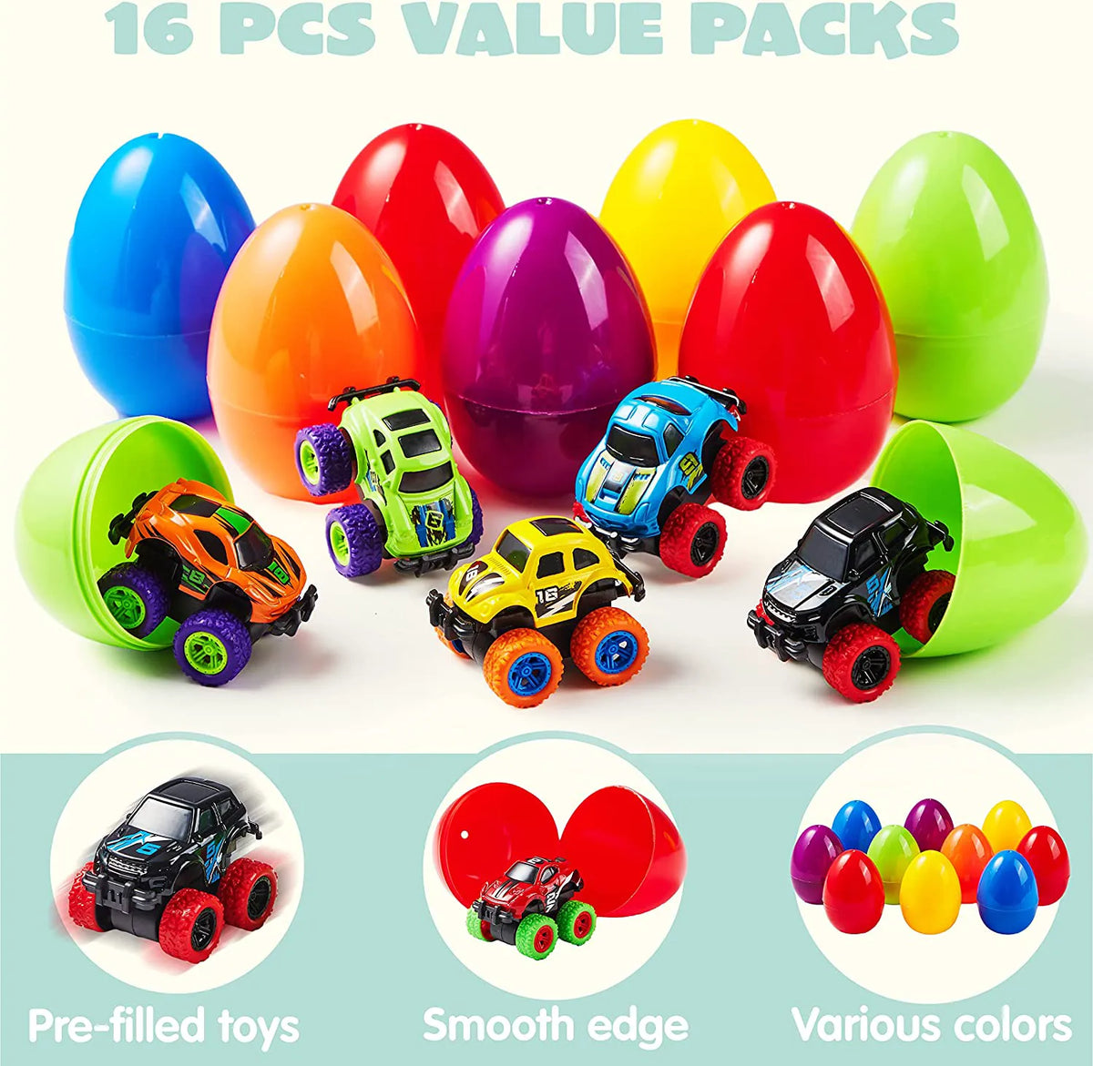 16 Pull Back Cars Prefilled Easter Eggs