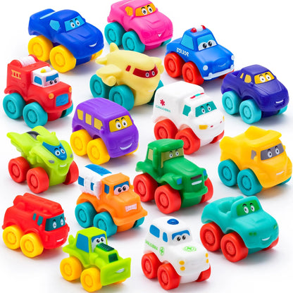 16-Piece Set of Mini Rubber Vehicles
