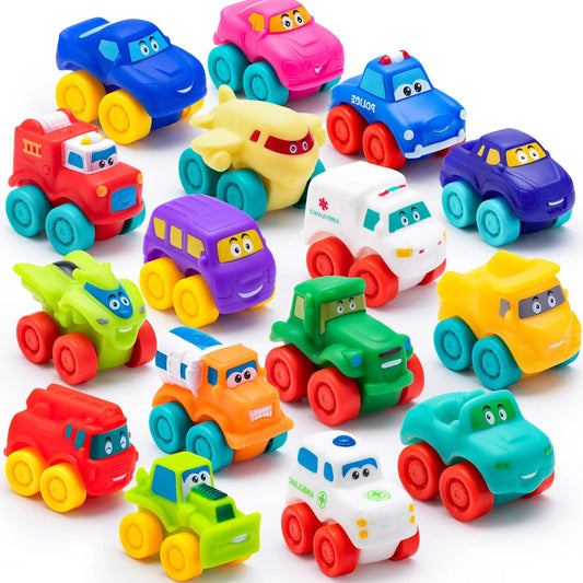 16-Piece Set of Mini Rubber Vehicles