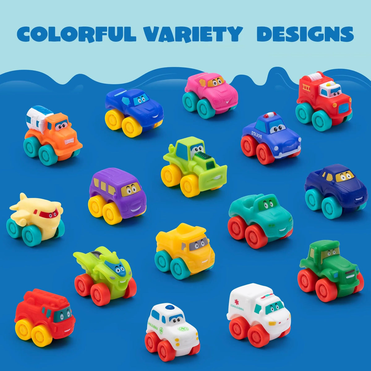 16-Piece Set of Mini Rubber Vehicles