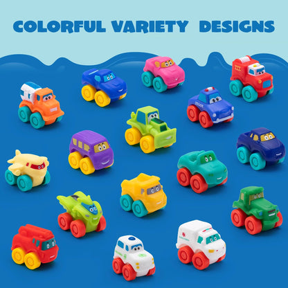16-Piece Set of Mini Rubber Vehicles