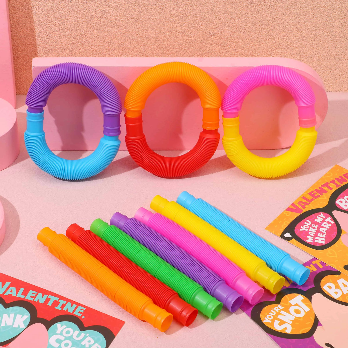 28 Packs Nose Picking Valentine's Day Cards with Pop Tubes for Kids