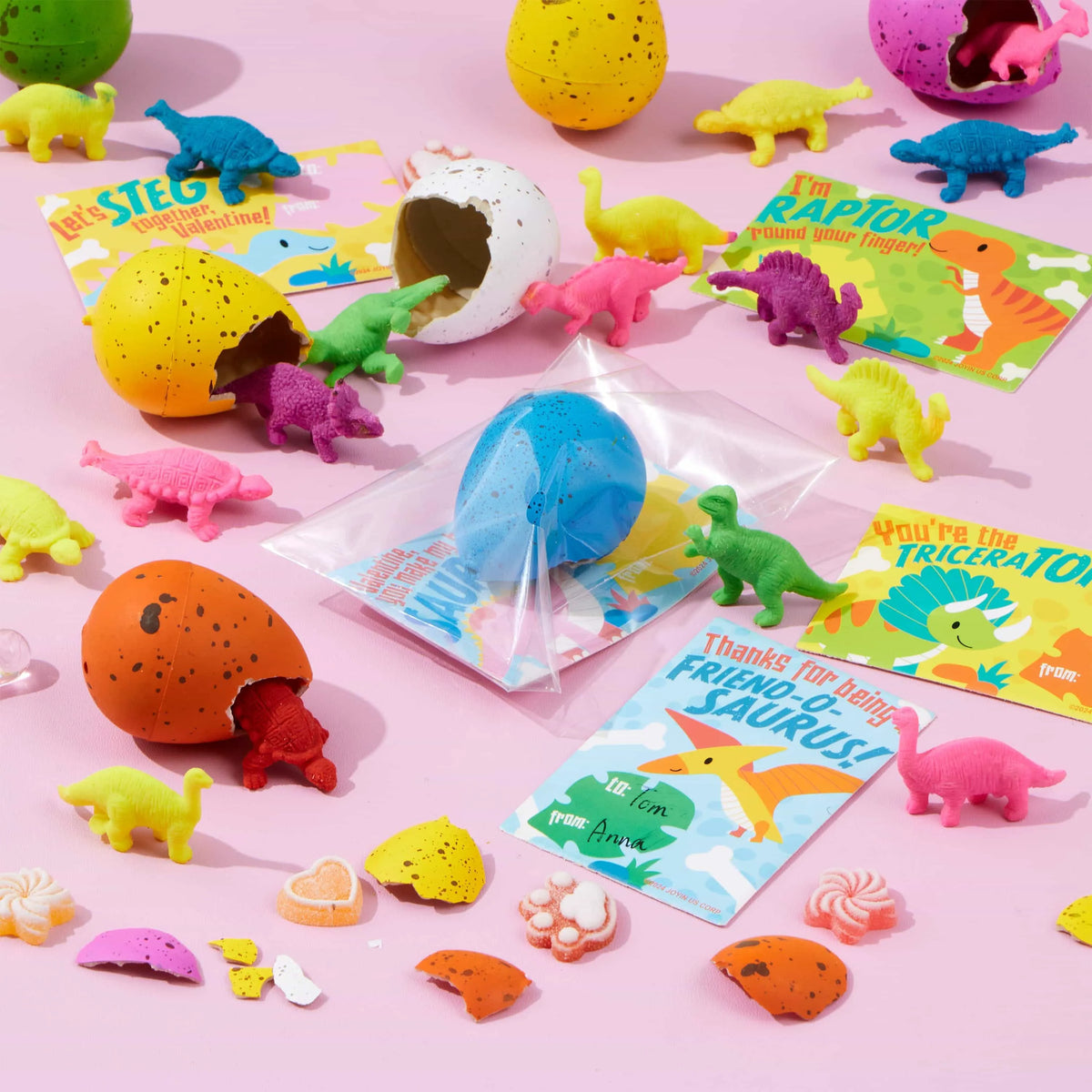30 Pack Valentine's Day Cards with Hatching Dinosaur Egg Toys and Hangers