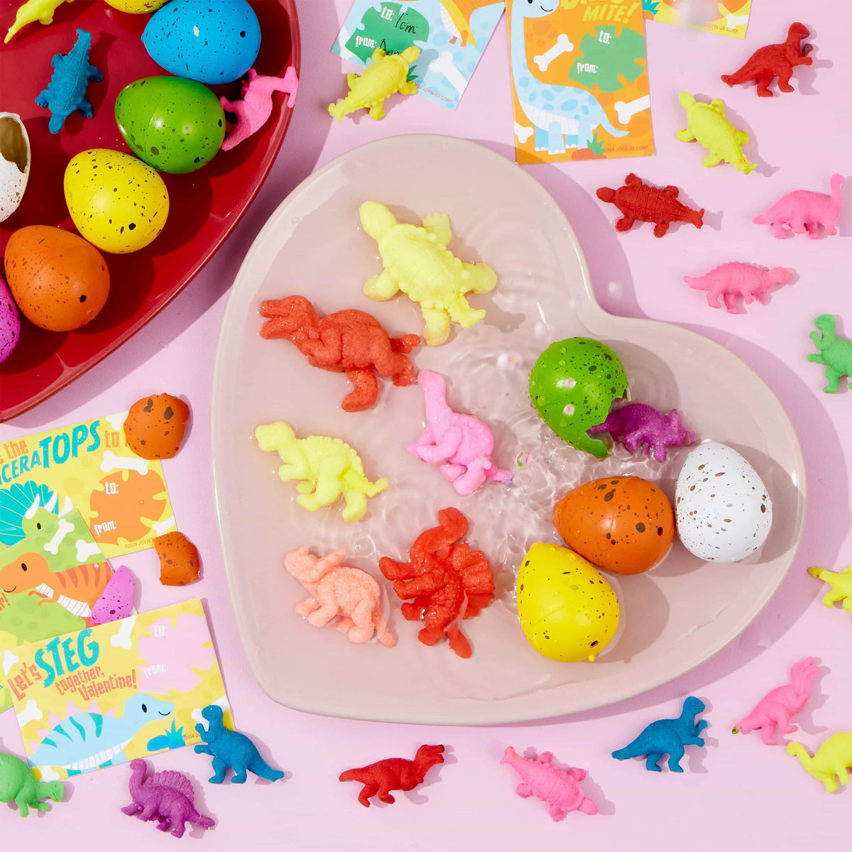 30 Pack Valentine's Day Cards with Hatching Dinosaur Egg Toys and Hangers