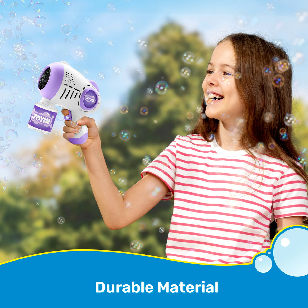 JOYIN 2-Pack Bubble Guns with 4 Bottles of Solution, Automatic Bubble Machine Gun with 8 Holes for Kids and Adults, Summer Toys, Easter Basket Stuffers