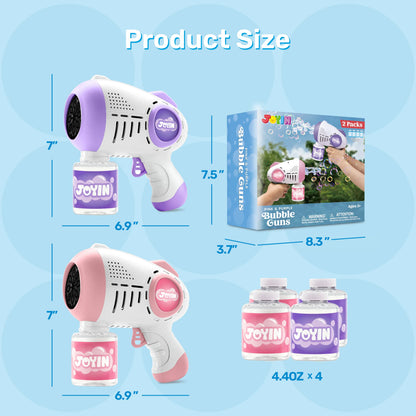 JOYIN 2-Pack Bubble Guns with 4 Bottles of Solution, Automatic Bubble Machine Gun with 8 Holes for Kids and Adults, Summer Toys, Easter Basket Stuffers