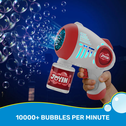 JOYIN 2-Pack Bubble Guns for Kids with 4 Bottles of Solution, Automatic Bubble Machine Gun with 8 Holes, Blue and Red