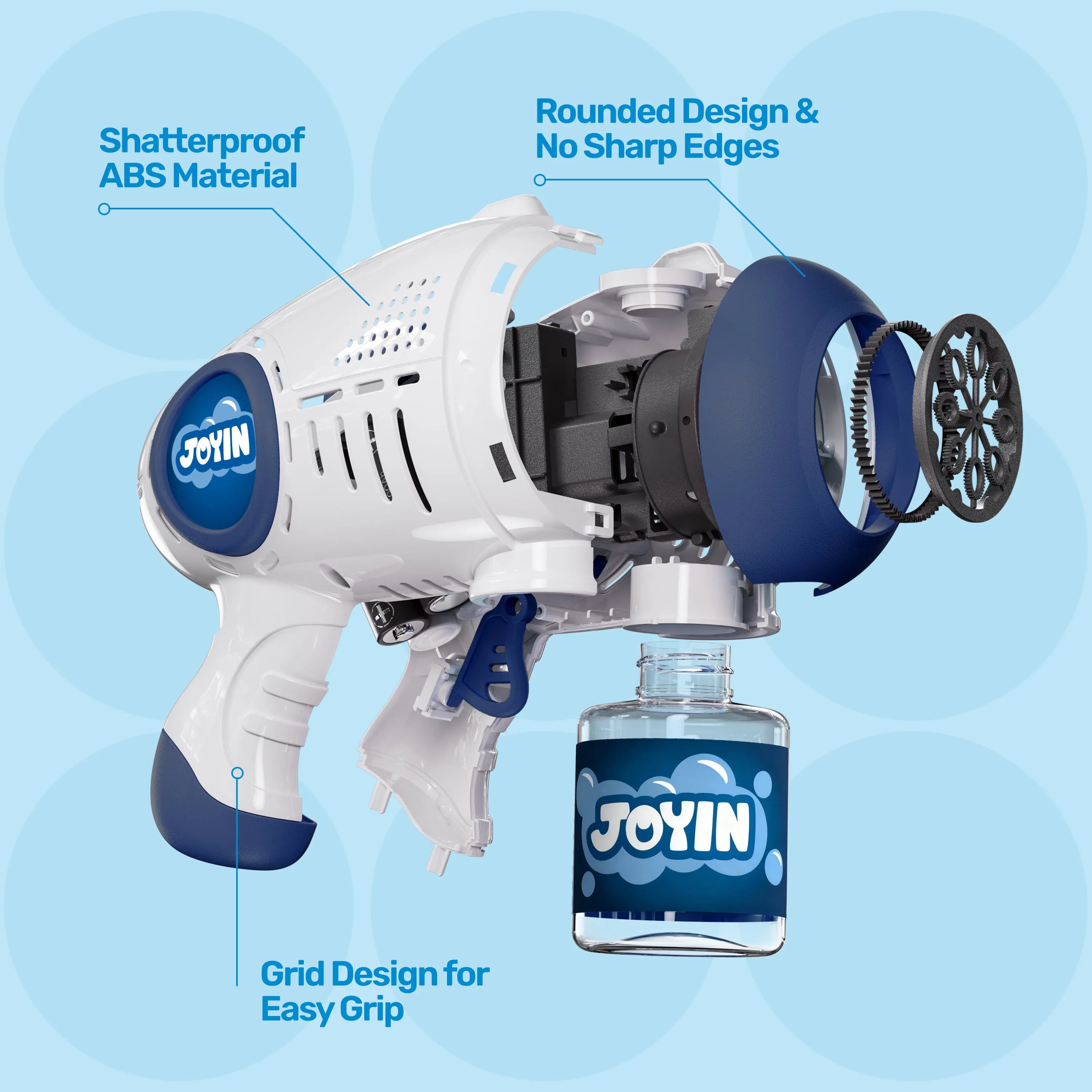 JOYIN 2-Pack Bubble Guns for Kids with 4 Bottles of Solution, Automatic Bubble Machine Gun with 8 Holes, Blue and Red