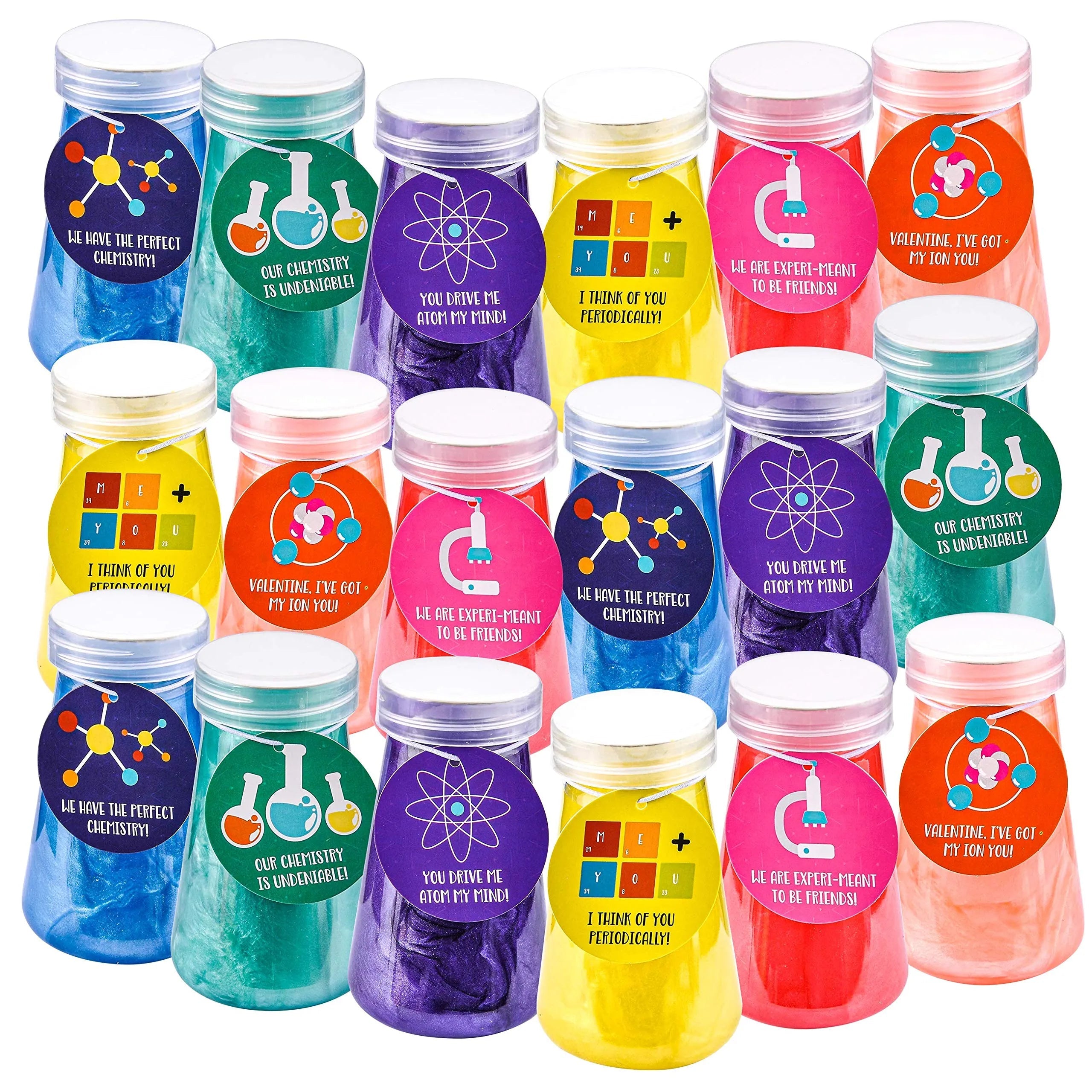 18 Science Slime Beakers with Valentine's Day Cards for Kids Classroom Exchange