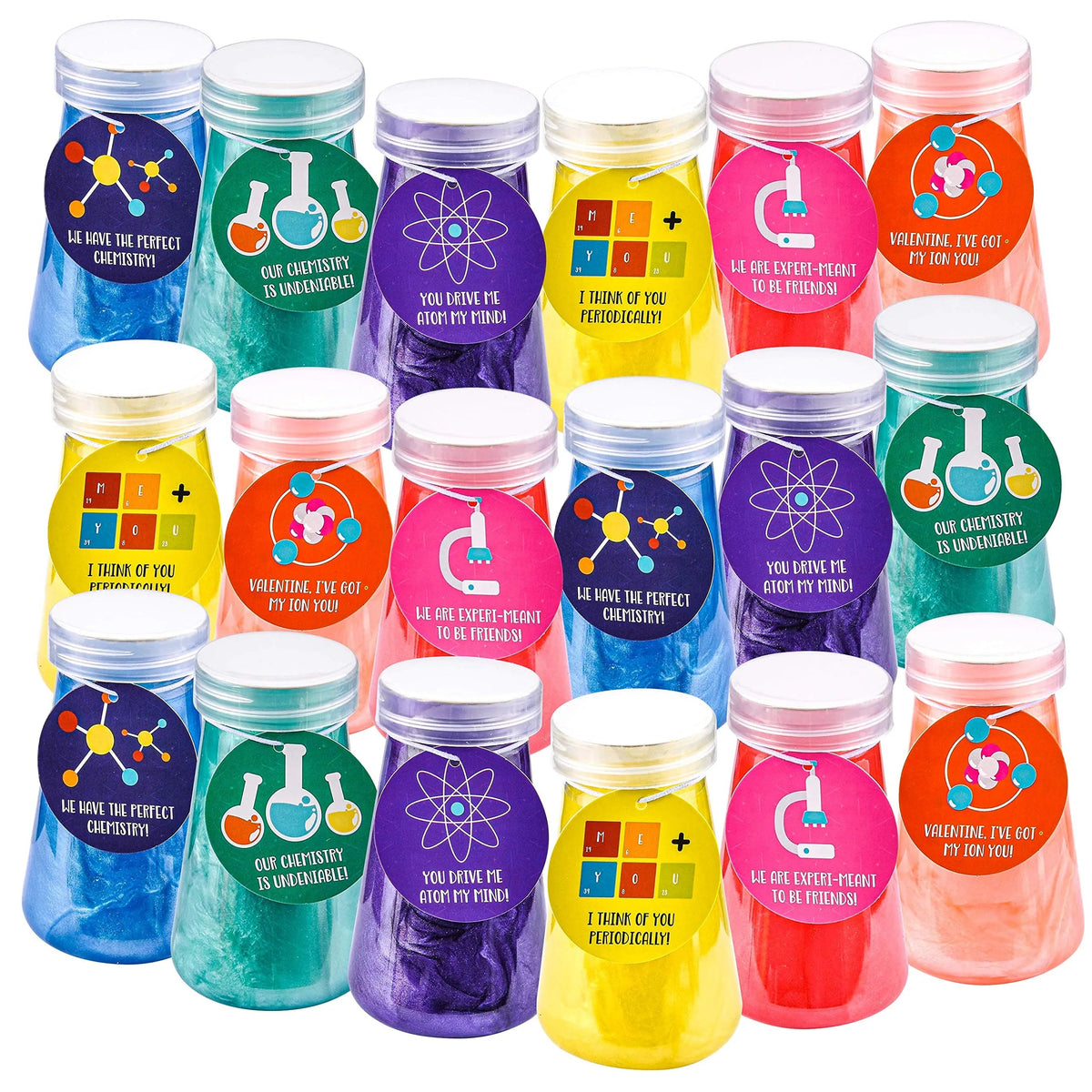 18 Science Slime Beakers with Valentine's Day Cards for Kids Classroom Exchange