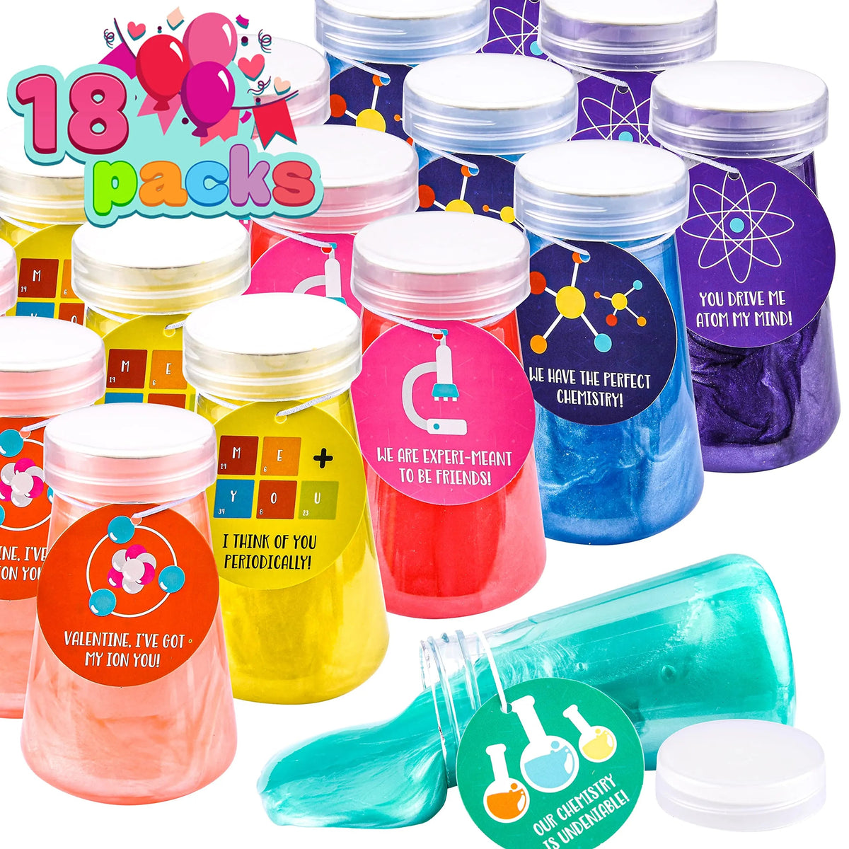 18 Science Slime Beakers with Valentine's Day Cards for Kids Classroom Exchange