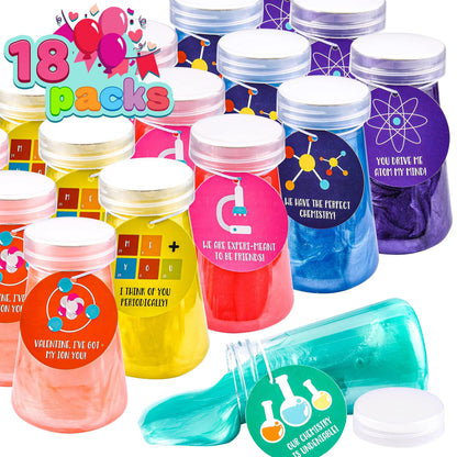 18 Science Slime Beakers with Valentine's Day Cards for Kids Classroom Exchange