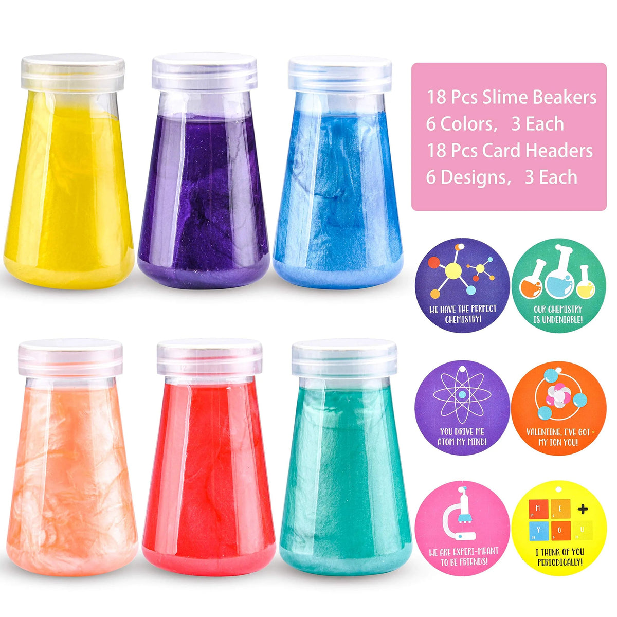 18 Science Slime Beakers with Valentine's Day Cards for Kids Classroom Exchange