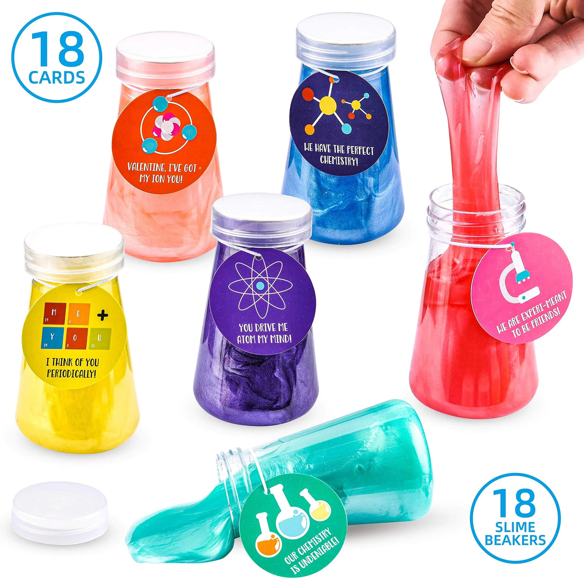 18 Science Slime Beakers with Valentine's Day Cards for Kids Classroom Exchange