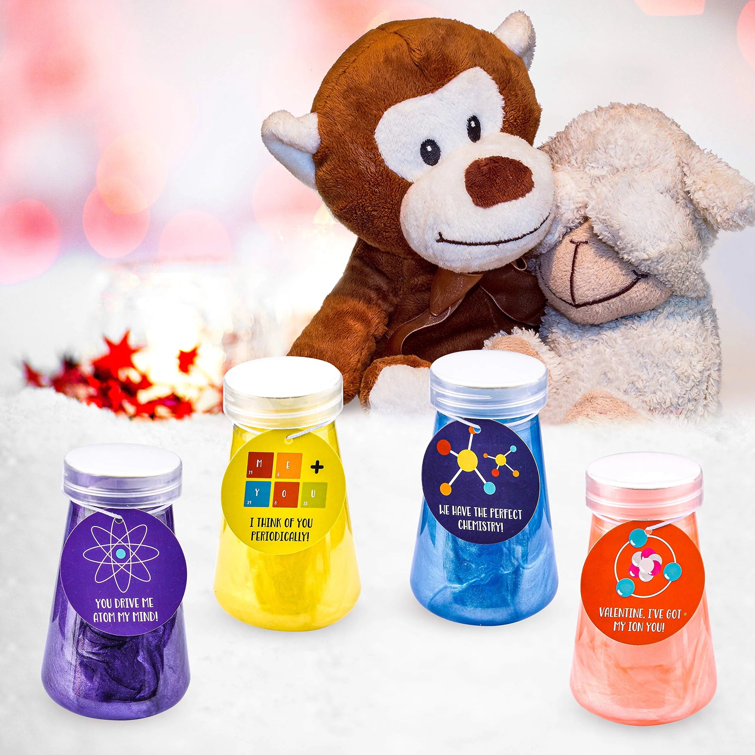 18 Science Slime Beakers with Valentine's Day Cards for Kids Classroom Exchange