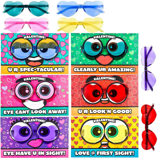18 Heart-Shaped Glasses Valentine's Day Cards for Kids - Classroom Exchange Gifts