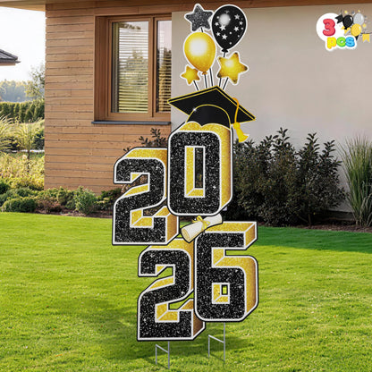 2.8FT Graduation Black & Gold Yard Sign Class of 2026, Graduation Decorations for High School College Graduation Supplies