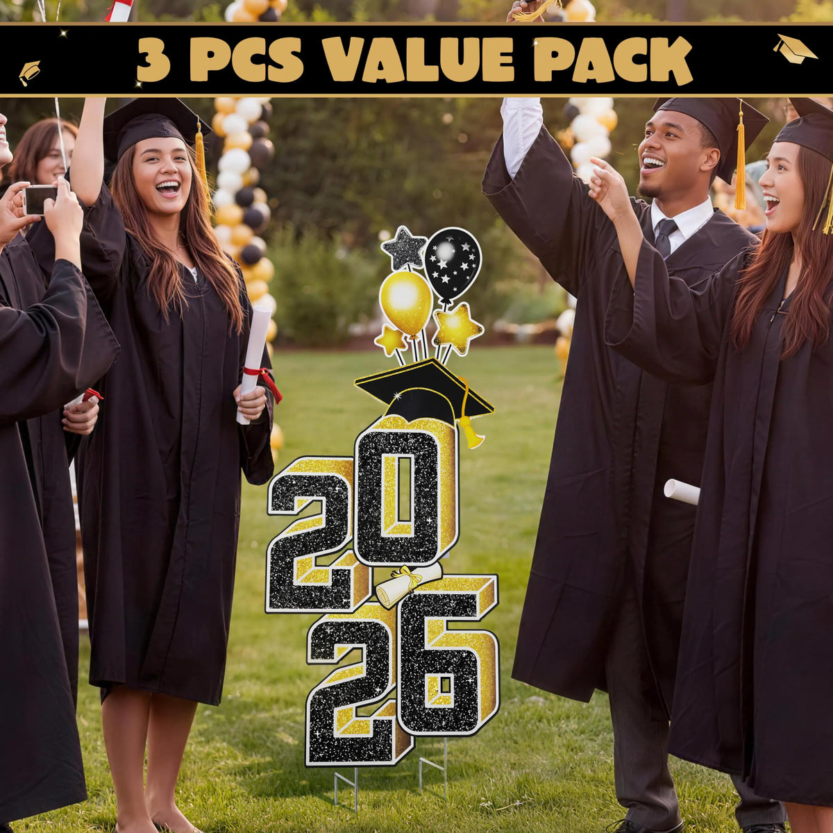 2.8FT Graduation Black & Gold Yard Sign Class of 2026, Graduation Decorations for High School College Graduation Supplies