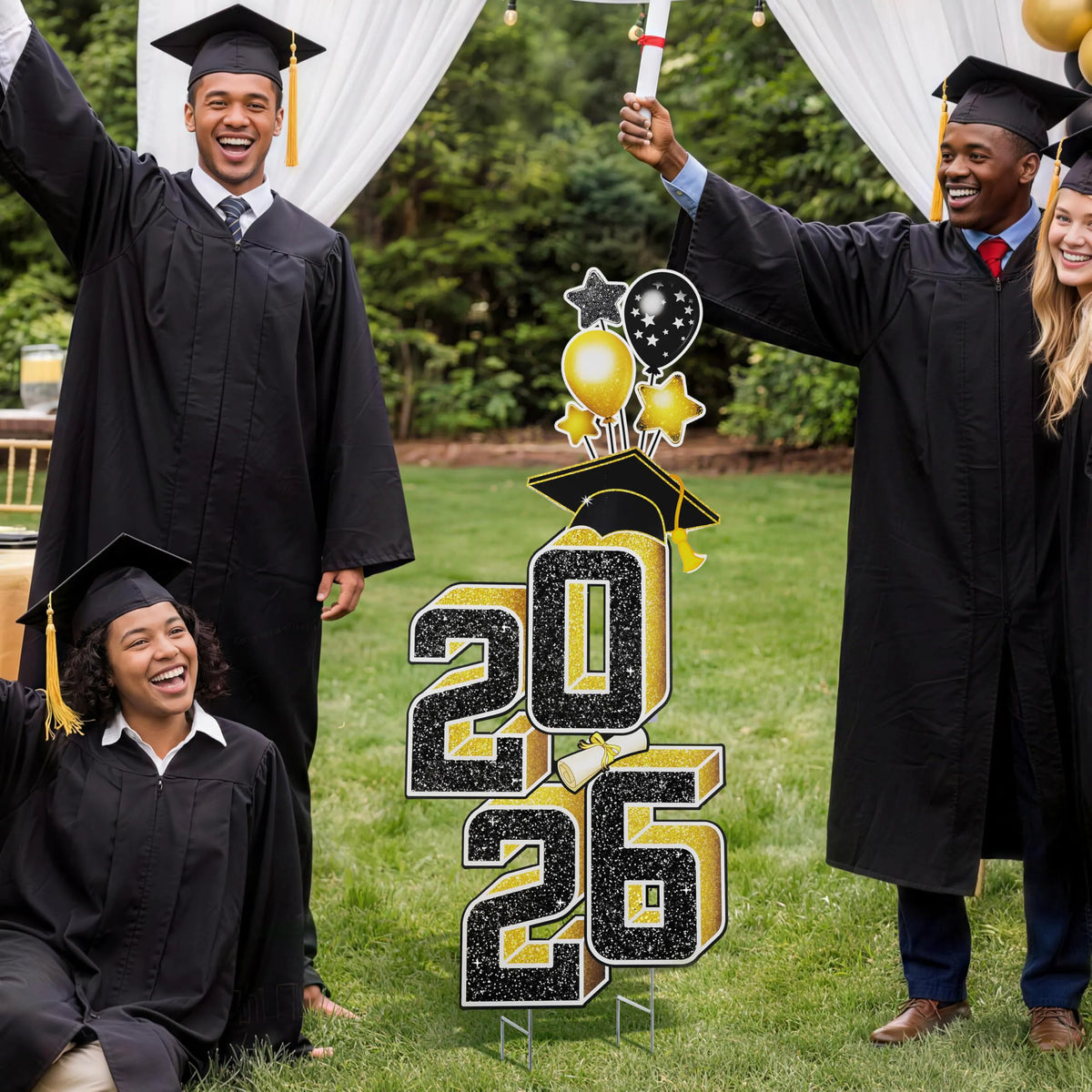 2.8FT Graduation Black & Gold Yard Sign Class of 2026, Graduation Decorations for High School College Graduation Supplies