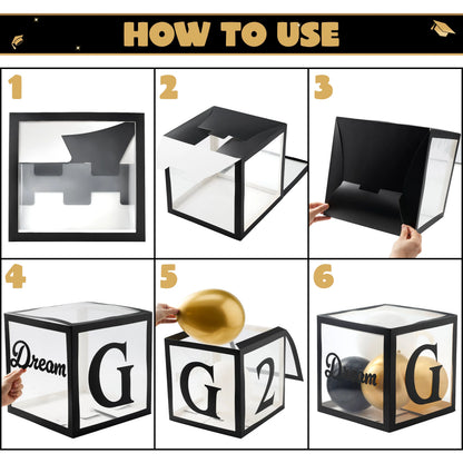 4 Black & Gold 2026 Graduation Balloon Boxes for Party Decor