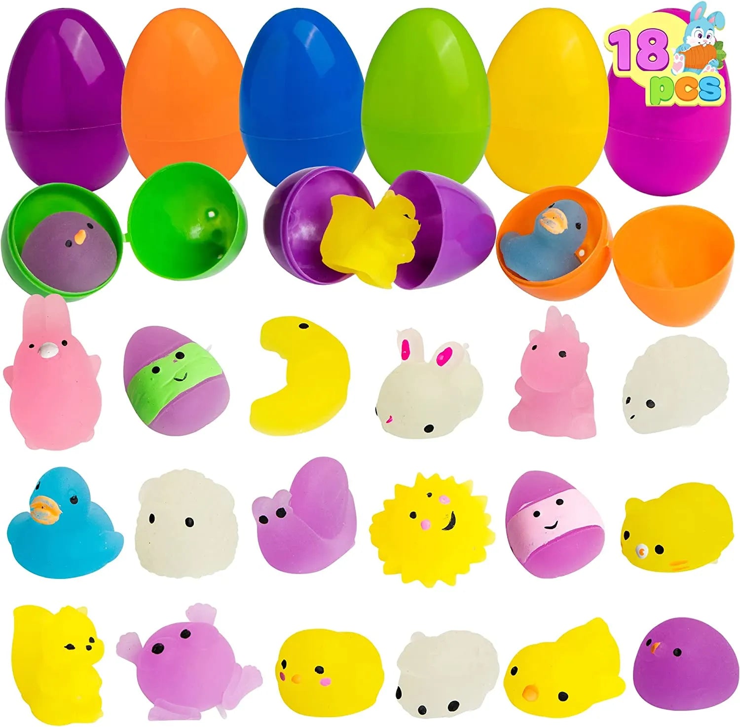 18 Glow-in-the-Dark Mochi Squishy Toys in Prefilled Easter Eggs for Egg Hunt