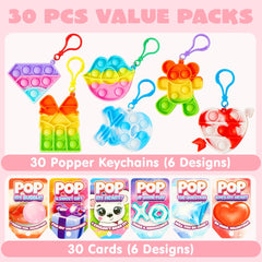 18Pcs Kids Valentine's Cards with Push Bubble Keychain Toy - Classroom Exchange Gifts