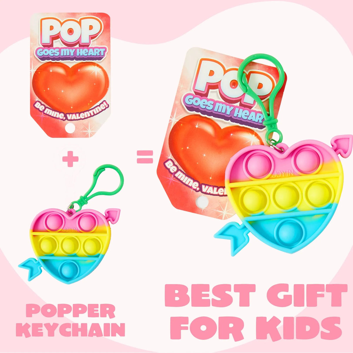 18Pcs Kids Valentine's Cards with Push Bubble Keychain Toy - Classroom Exchange Gifts
