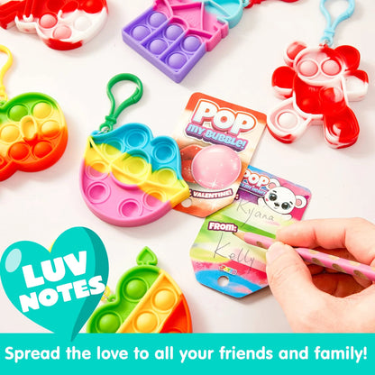 18Pcs Kids Valentine's Cards with Push Bubble Keychain Toy - Classroom Exchange Gifts